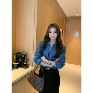 竹节纹理宽松开衫 质感丹宁牛仔衬衫 上衣女叠穿薄外套 Lin Maven