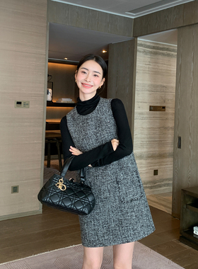 Maven Lin 静谧优雅 气质小香风无袖背心裙女通勤叠穿短款连衣裙