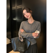 Maven 打底毛衣 女秋冬修身 Lin 高级手工定珠圆领1OO羊毛针织开衫