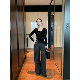 Lin 裤 智性气场 女宽松垂感通勤西装 松弛感灰色阔腿休闲裤 Maven