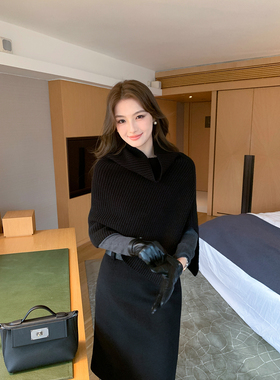 Maven Lin 2/16NM丨1OO羊毛高领针织围脖女开叉设计感叠搭披肩