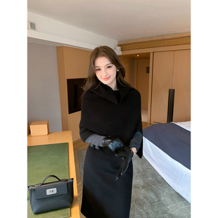 16NM 1OO羊毛高领针织围脖女开叉设计感叠搭披肩 Lin Maven