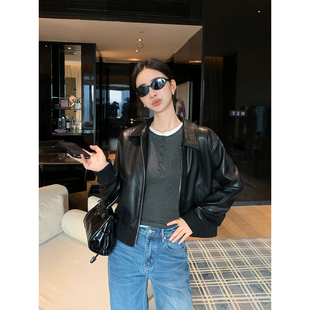 Maven Lin【现货7折】摩登新序 高级黑色pu皮衣外套机车夹克上衣