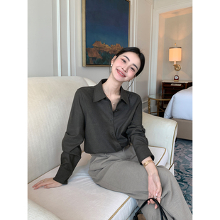 Maven Lin 知性娴雅 经典翻领长袖衬衫女高级感宽松白领叠穿衬衣