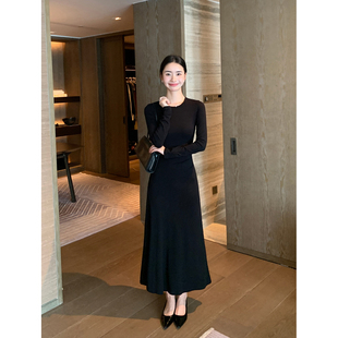 高级感黑色气质长袖 长期衣橱 连衣裙女优雅收腰打底裙 Lin Maven