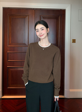 Maven Lin 1OO羊毛系列丨圆领针织衫女撞色高级小众宽松套头毛衣