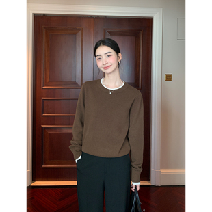 圆领针织衫 1OO羊毛系列 女撞色高级小众宽松套头毛衣 Lin Maven