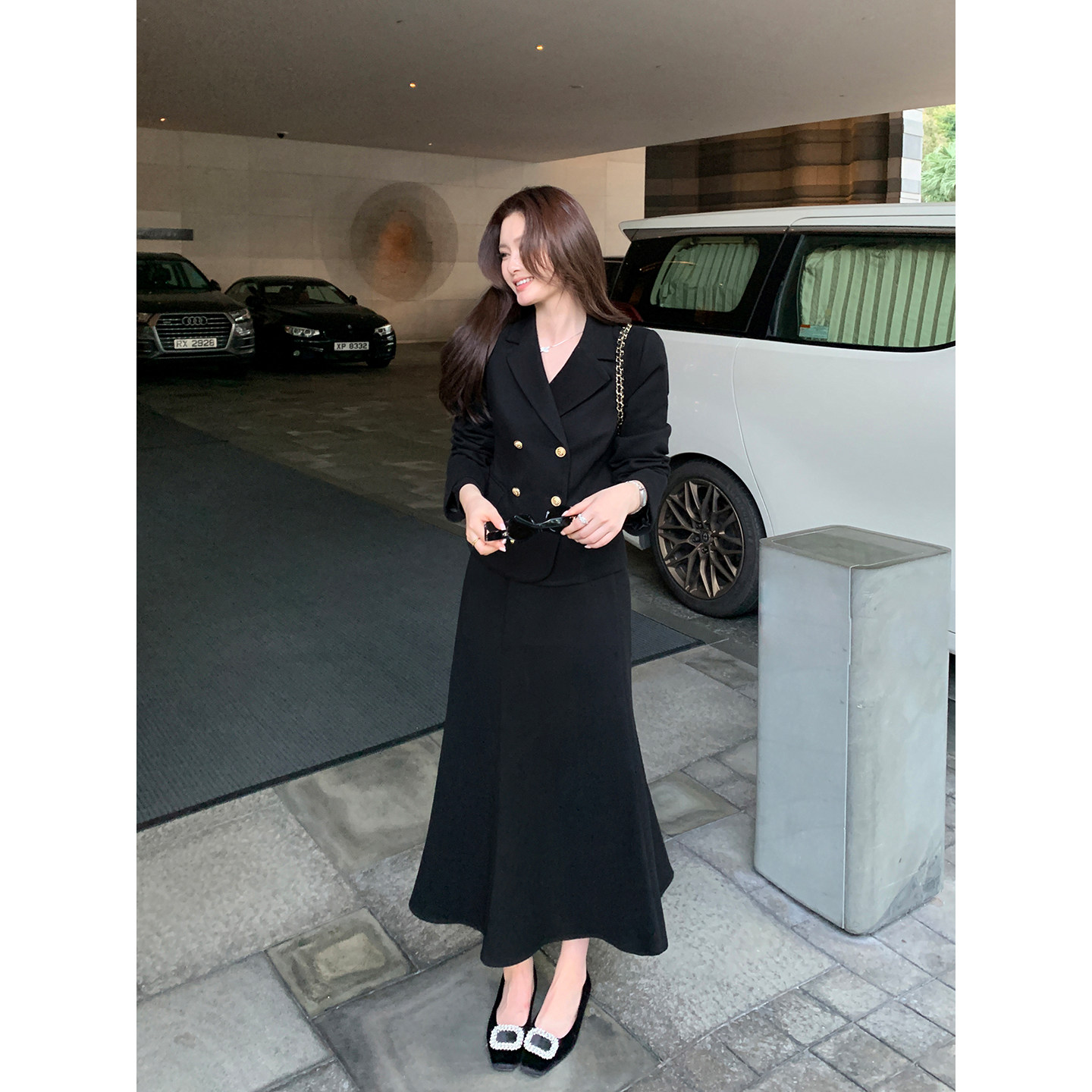 Maven Lin 高智主场 黑色短款西装外套女优雅白领鱼尾半身裙套装,女装/女士精品,时尚套装,淘宝优惠券,粉丝福利购,淘宝优惠卷