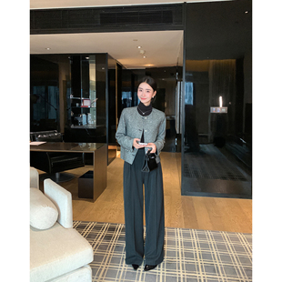 Lin 女宽松高级感通勤阔腿西裤 职场先锋 裤 竖条纹直筒西装 Maven