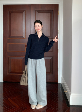 Maven Lin 优雅闲适 精选全棉直筒针织卫裤女慵懒宽松抽绳休闲裤