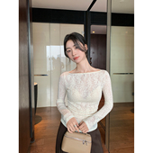 内搭打底衫 Maven T恤 一字领蕾丝长袖 上衣女气质修身 Lin 轻奢智雅