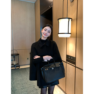 Maven Lin 矜贵重磅 狐狸毛领双面呢羊毛大衣女气质斗篷毛呢外套