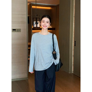 t恤女基础版 莱赛尔圆领针织长袖 休闲百搭落肩宽松上衣 Lin Maven