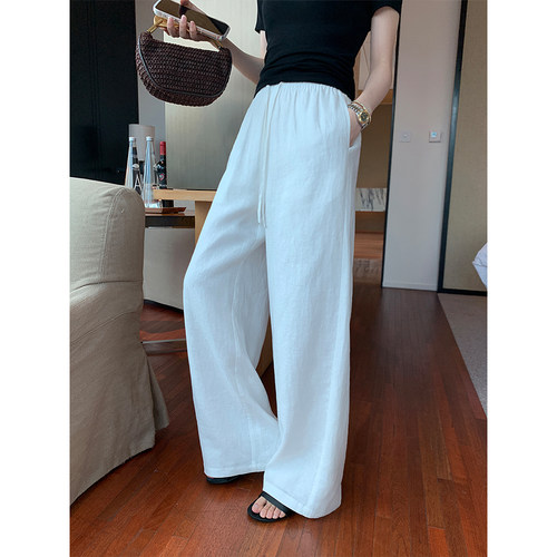 Maven Lin 松弛感贵价100%亚麻休闲裤女老钱风轻薄宽松阔腿直筒裤