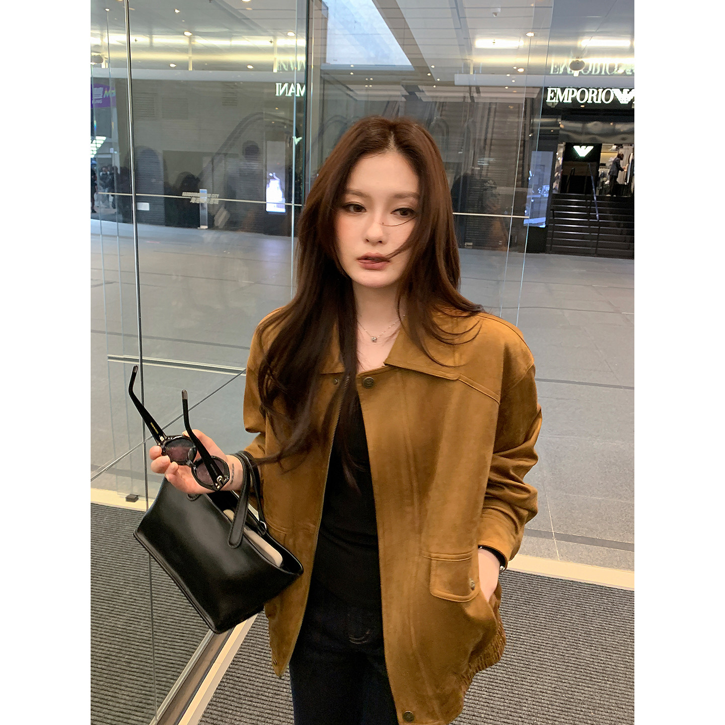 Maven Lin奢韵都市 复古哑光翻领麂皮绒夹克女高级感夹棉保暖外套