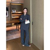 女春夏新款 裤 精英干练垂感西装 休闲宽松直筒阔腿长裤 Maven Lin