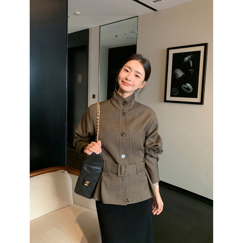 Maven Lin 老钱风穿搭|廓形立领夹克女高级感宽松系带收腰外套