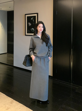 Maven Lin 简雅风尚 半拉链高领套头卫衣女休闲通勤直筒半裙套装