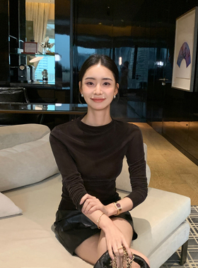 Maven Lin【现货7折】 miu系半高领丝绒针织衫女收腰内搭打底上衣