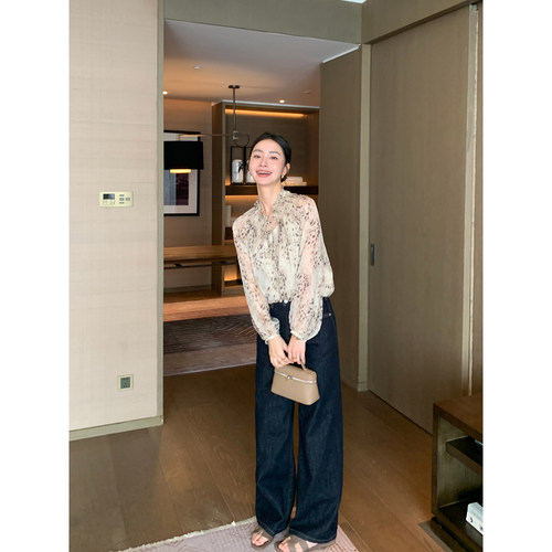 雪纺衫宽松木耳边微透衬衣