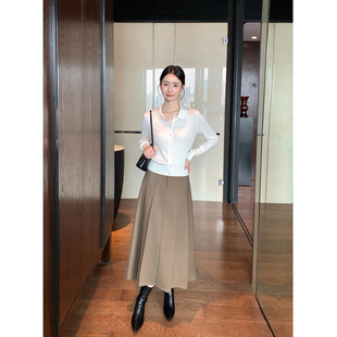 西装 职场通勤百褶半身裙女高腰气质中长款 裙子 Lin优雅知性 Maven