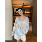 上衣女大圆领防晒罩衫 Maven 30支醋酸胶原蛋白纱 条纹长袖 Lin