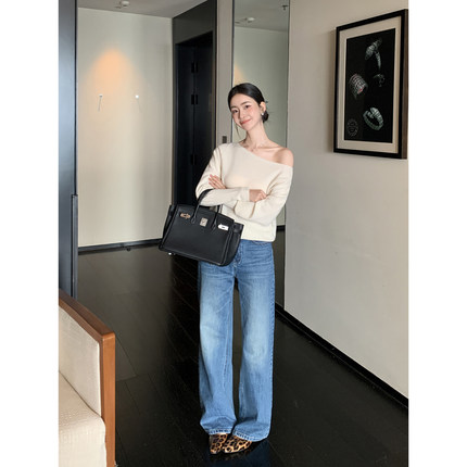 Maven Lin 理性都市 重工洗水直筒牛仔裤女通勤职场高腰修身长裤