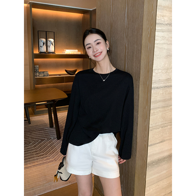 圆领长袖t恤女宽松休闲上衣