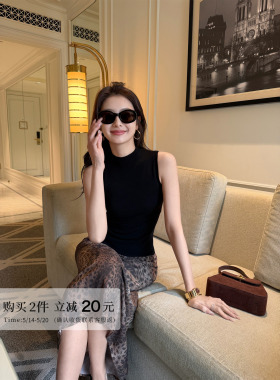 Maven Lin 简雅气质 1OO羊毛半高领吊带背心女修身无袖针织上衣
