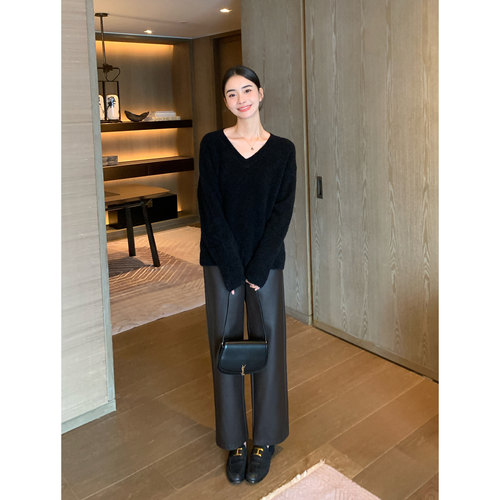 PU皮裤休闲阔腿裤高腰显瘦直筒裤