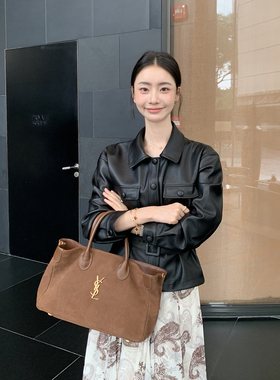 Maven Lin 宋jia同款！高级感荔枝纹理pu皮衣女黑色收腰机车夹克