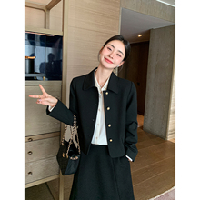 Maven Lin 高阶通勤|通勤黑色西装短款外套女+高腰a字半身裙套装