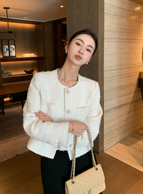 Maven Lin 精致高级感白色小香风外套重工肌理粗花呢气质短款上衣