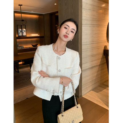 Maven Lin 精致高级感白色小香风外套重工肌理粗花呢气质短款上衣