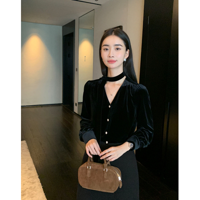 高级感绑带衬衫法式显瘦上衣