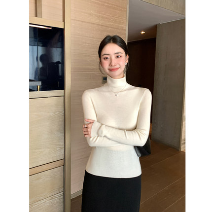 Maven Lin 精裁基础款 气质高领羊毛针织衫女修身打底衫内搭上衣