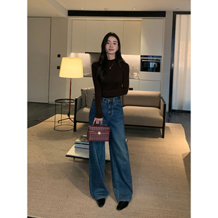 女高腰宽松阔腿休闲长裤 Maven 复古蓝直筒牛仔裤 现货7.5折 Lin