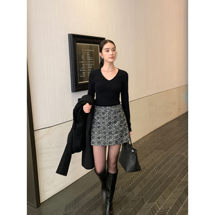 菱格纹高腰a字半身裙女优雅小香风包臀短裙 千金贵气 Maven Lin