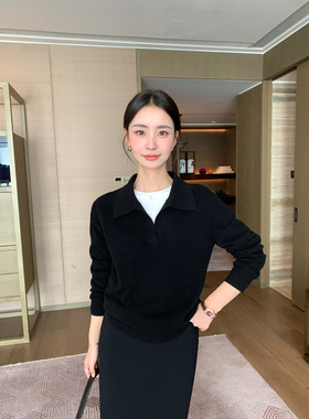 Maven Lin 智性法则 老钱风polo领套头毛衣女100%羊毛针织衫上衣