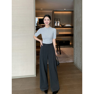 休闲裤 深灰色条纹西装 春秋新款 通勤宽松阔腿裤 子 Maven 长裤 Lin