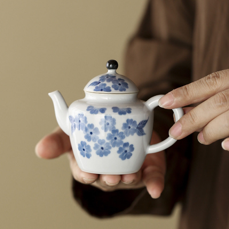 草木灰手绘海棠花文叙茶壶小号功夫泡茶壶高档女士茶具一人用单壶