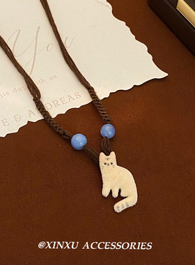 「小猫椰碎」可爱卡通猫咪吊坠项链2025新款秋冬编织高级个性项链