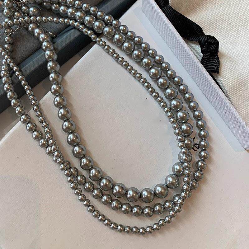 MaisonCleo「典雅女人」气质银灰色珍珠项链女轻奢小众法式毛衣链