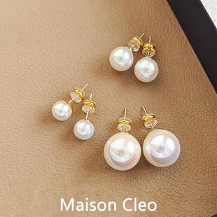 MaisonCleo「通勤日常」S999纯银养耳洞珍珠耳钉无耳洞蚊香盘耳夹