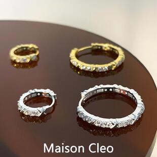 MaisonCleo「甜美气质」圈圈耳环锆石耳圈金色耳钉显脸小银色耳饰