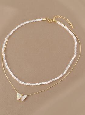 MaisonCleo赫本风珍珠蝴蝶锁骨链