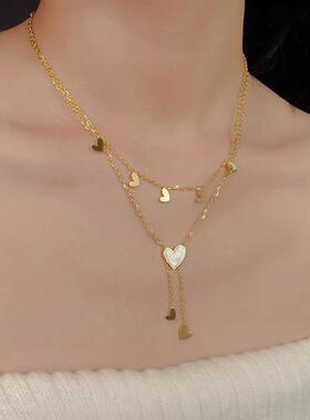 MaisonCleo贝壳爱心双层锁骨链