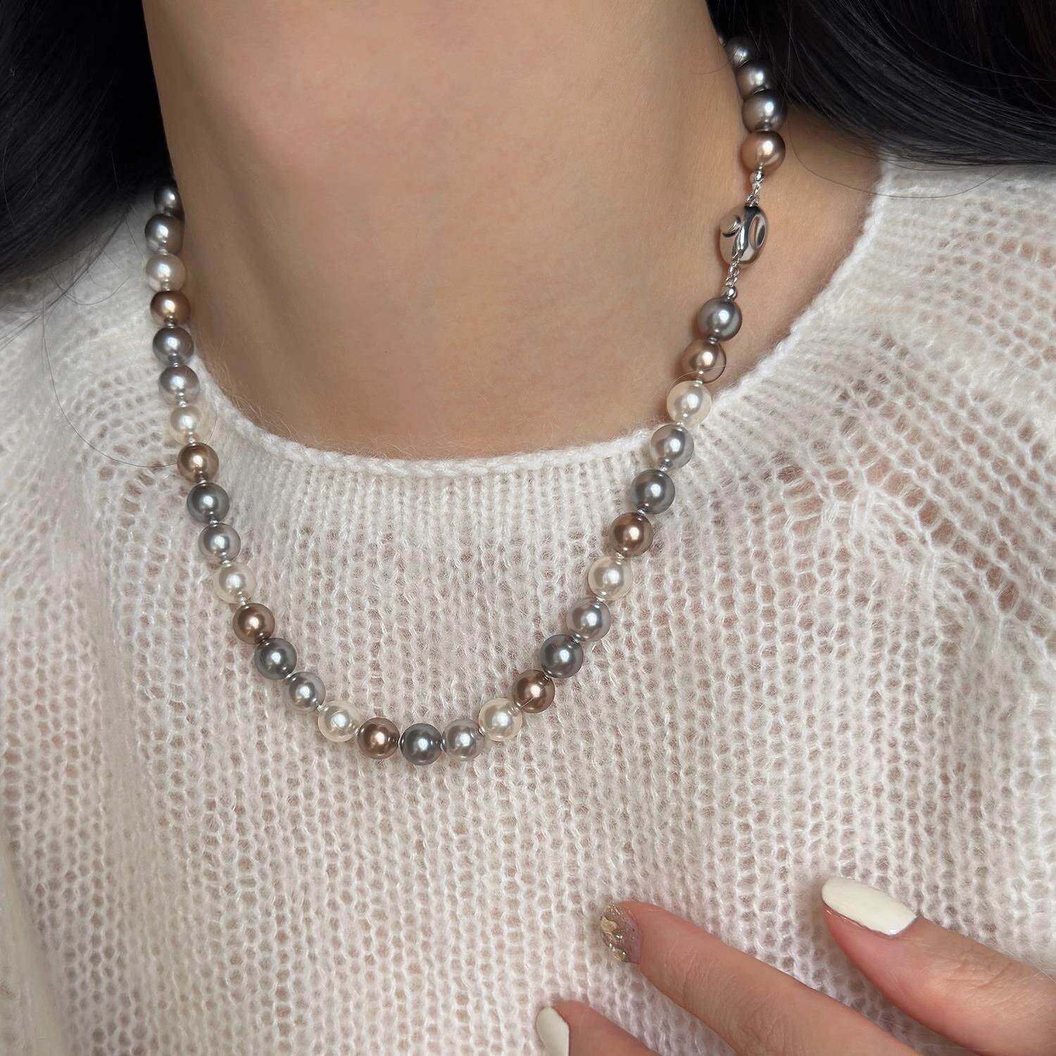 MaisonCleo「精致装扮」混彩渐变糖果彩色珍珠项链轻奢小众毛衣链