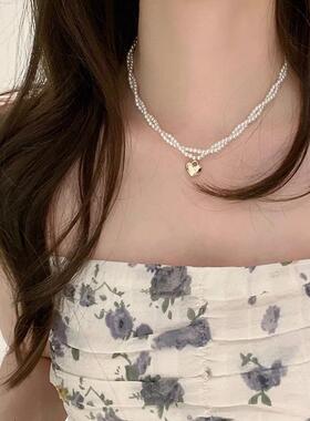 MaisonCleo双层珍珠爱心项链