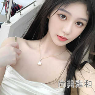 尚美雍和白贝母扇子项链18k金大号小裙子锁骨链女节日礼物送女友